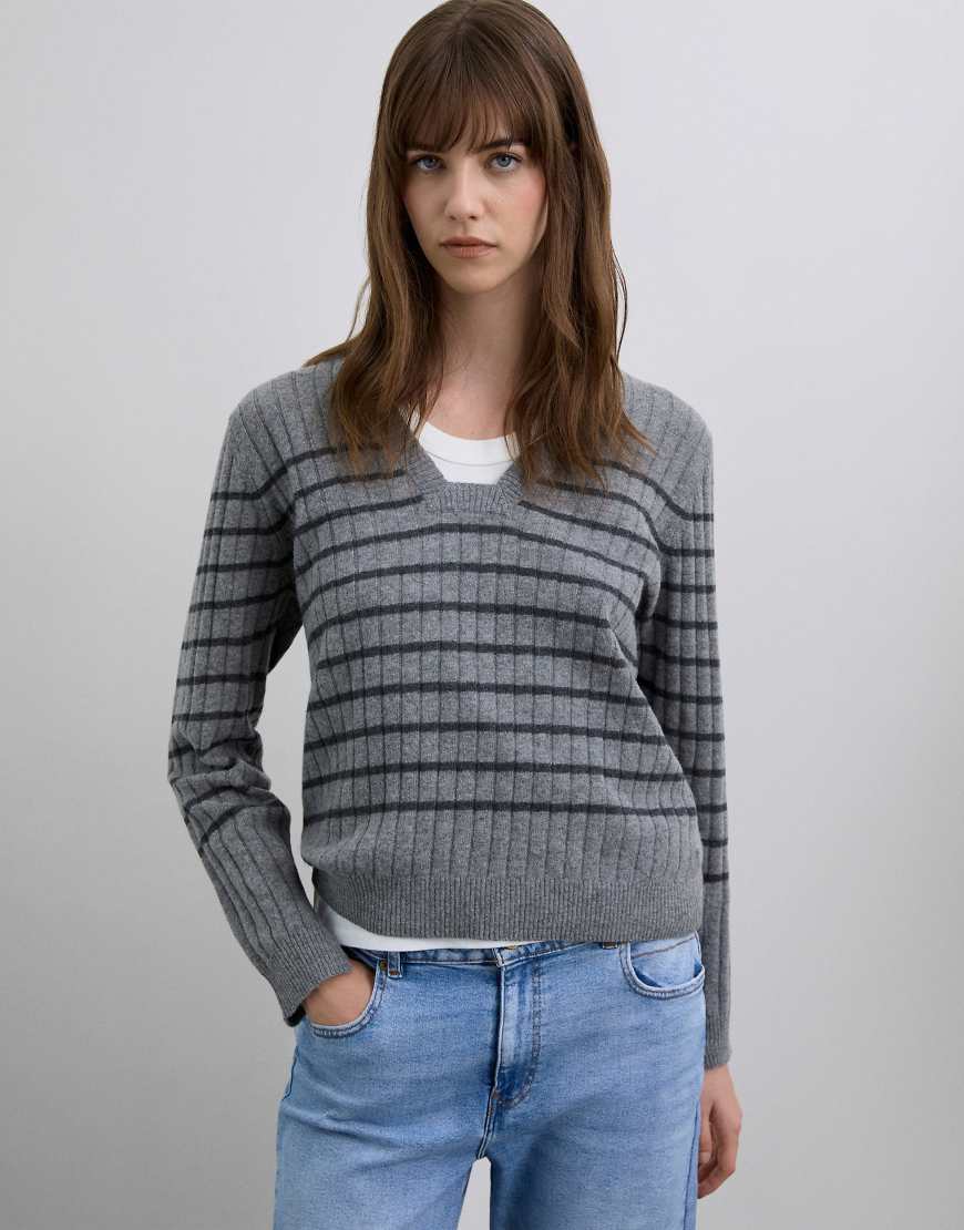 Scalpers - Joy - Pullover mit grauen Streifen und eckigem Ausschnitt-Bunt von Scalpers