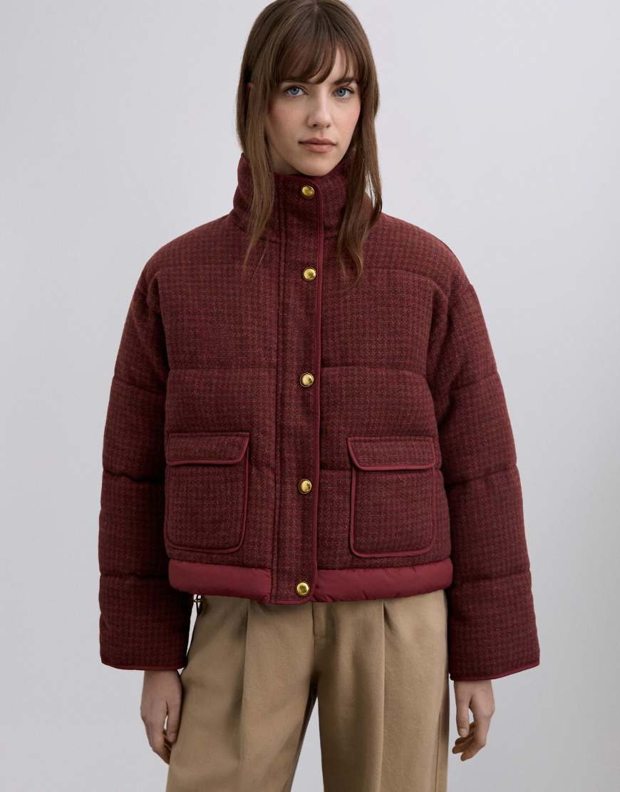 Scalpers - Karierte, kurze Pufferjacke in Terrakotta-Neutral von Scalpers