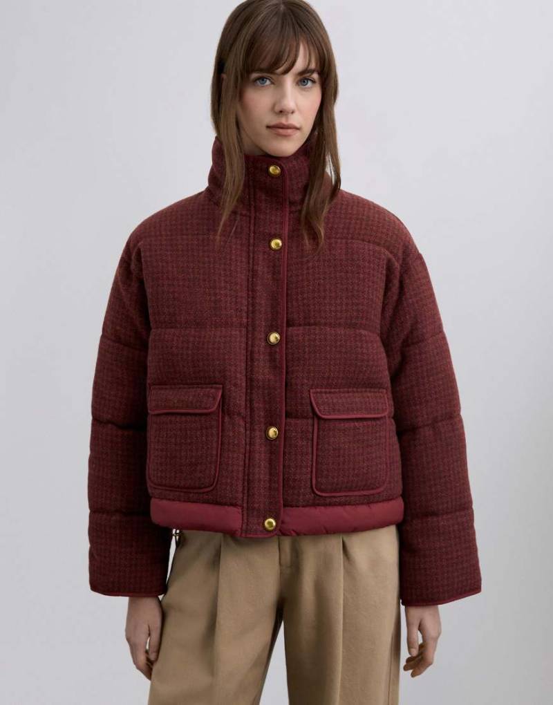 Scalpers - Karierte, kurze Pufferjacke in Terrakotta-Neutral von Scalpers