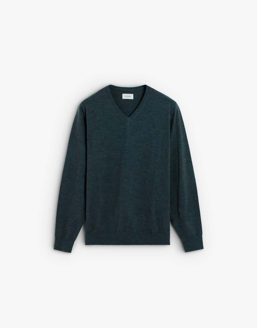 Scalpers - Klassischer Strickpullover in Entengrün mit V-Ausschnitt-Blau von Scalpers
