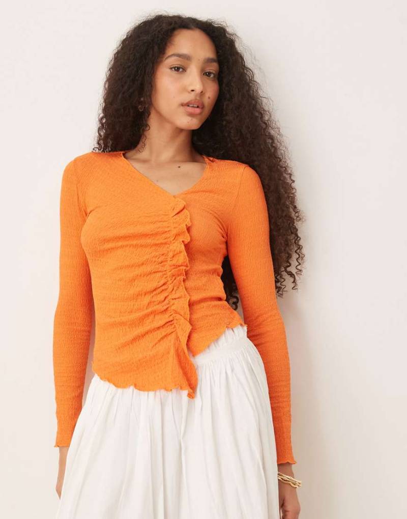 Scalpers - Langärmliges T-Shirt in Orange mit Knitterstruktur von Scalpers