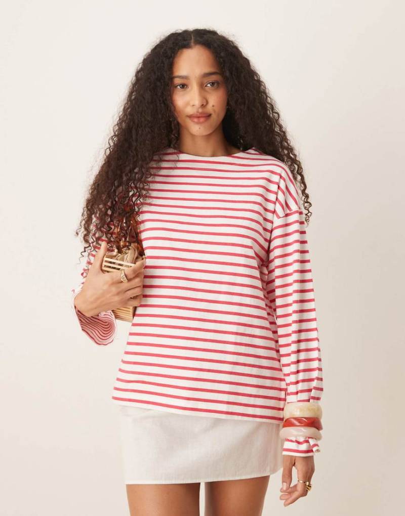 Scalpers - Langarmshirt mit korallenroten Streifen und Etikett-Bunt von Scalpers