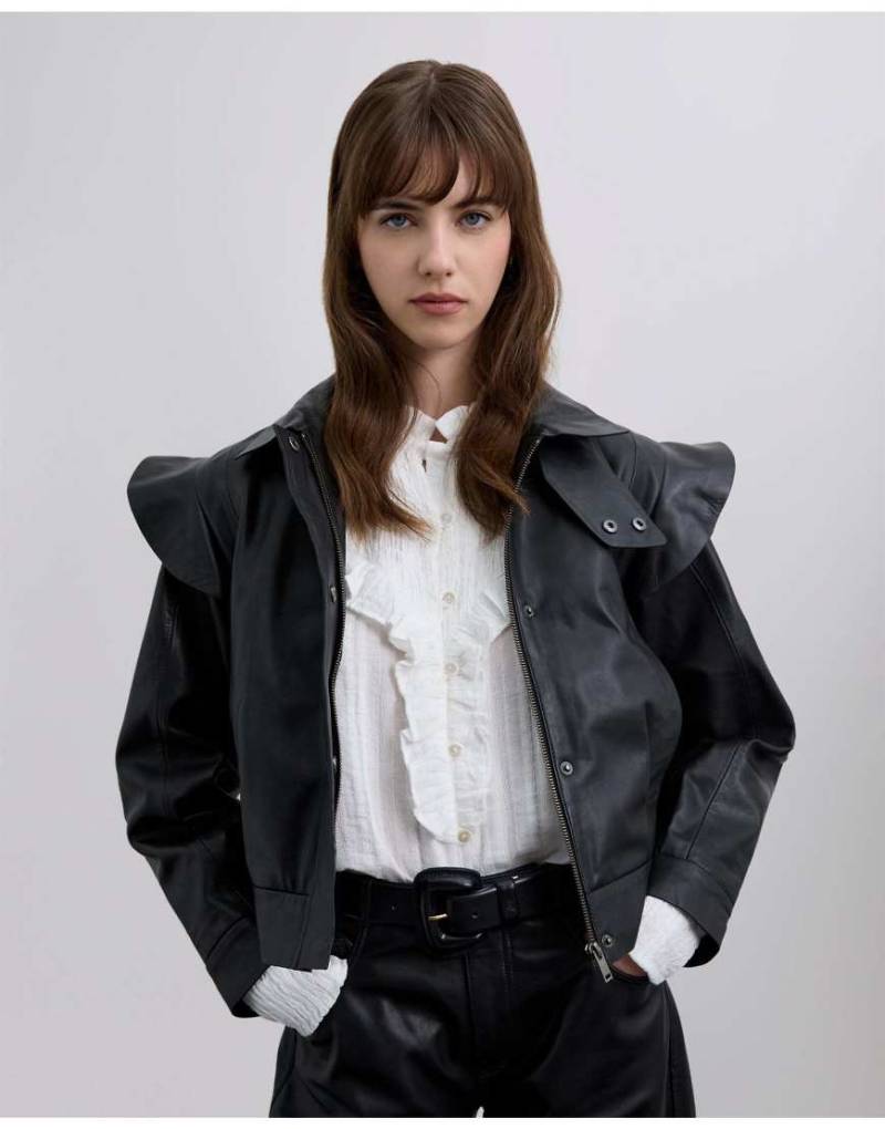 Scalpers - Lederjacke in Schwarz mit Rüschen von Scalpers