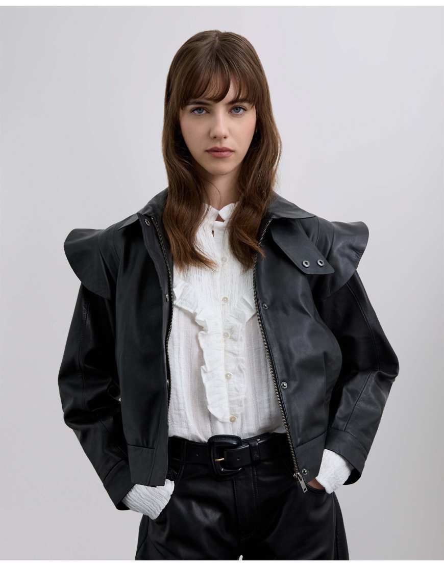 Scalpers - Lederjacke in Schwarz mit Rüschen von Scalpers