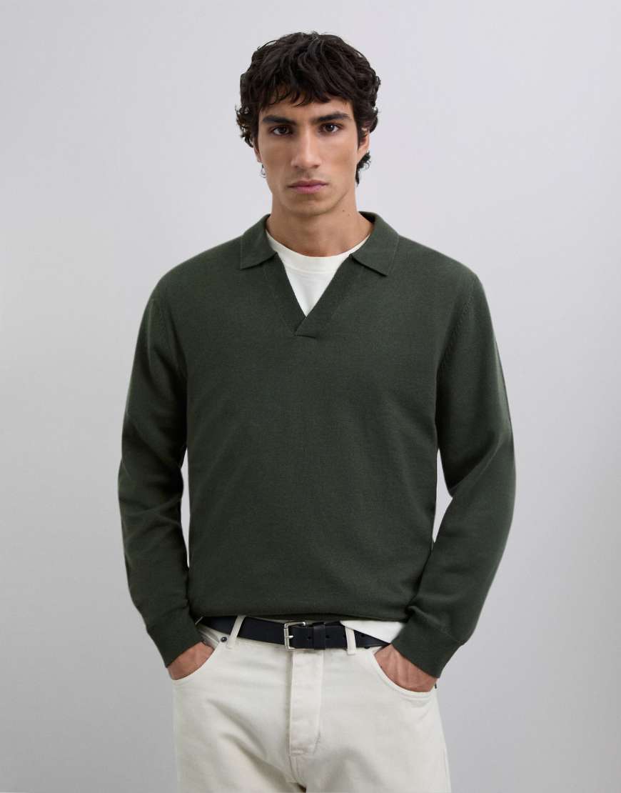 Scalpers - New Moller - Oberteil aus Tricotstrick in Khaki mit Polokragen-Grün von Scalpers