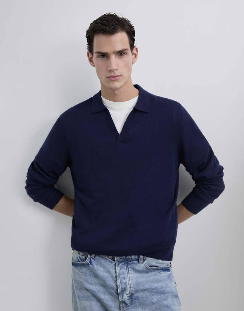 Scalpers - New Moller - Oberteil aus Tricotstrick in Marineblau mit Polokragen von Scalpers