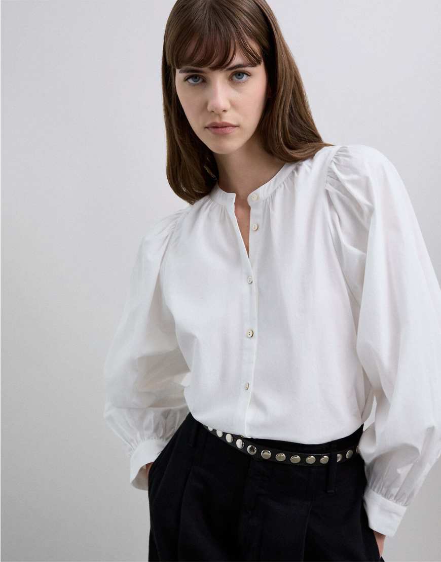 Scalpers - Popeline-Hemdbluse in Weiß mit Puffärmeln von Scalpers