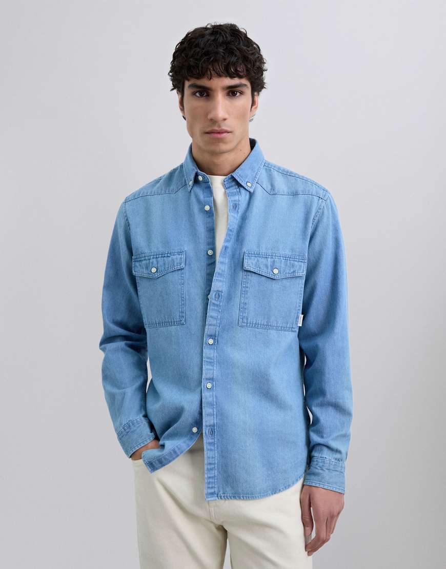 Scalpers - Scbodo - Jeanshemd in Hellblau mit Button Down-Kragen von Scalpers