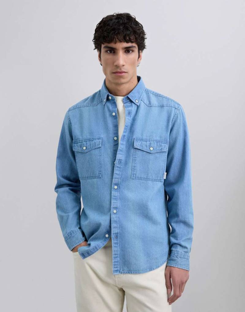 Scalpers - Scbodo - Jeanshemd in Hellblau mit Button Down-Kragen von Scalpers