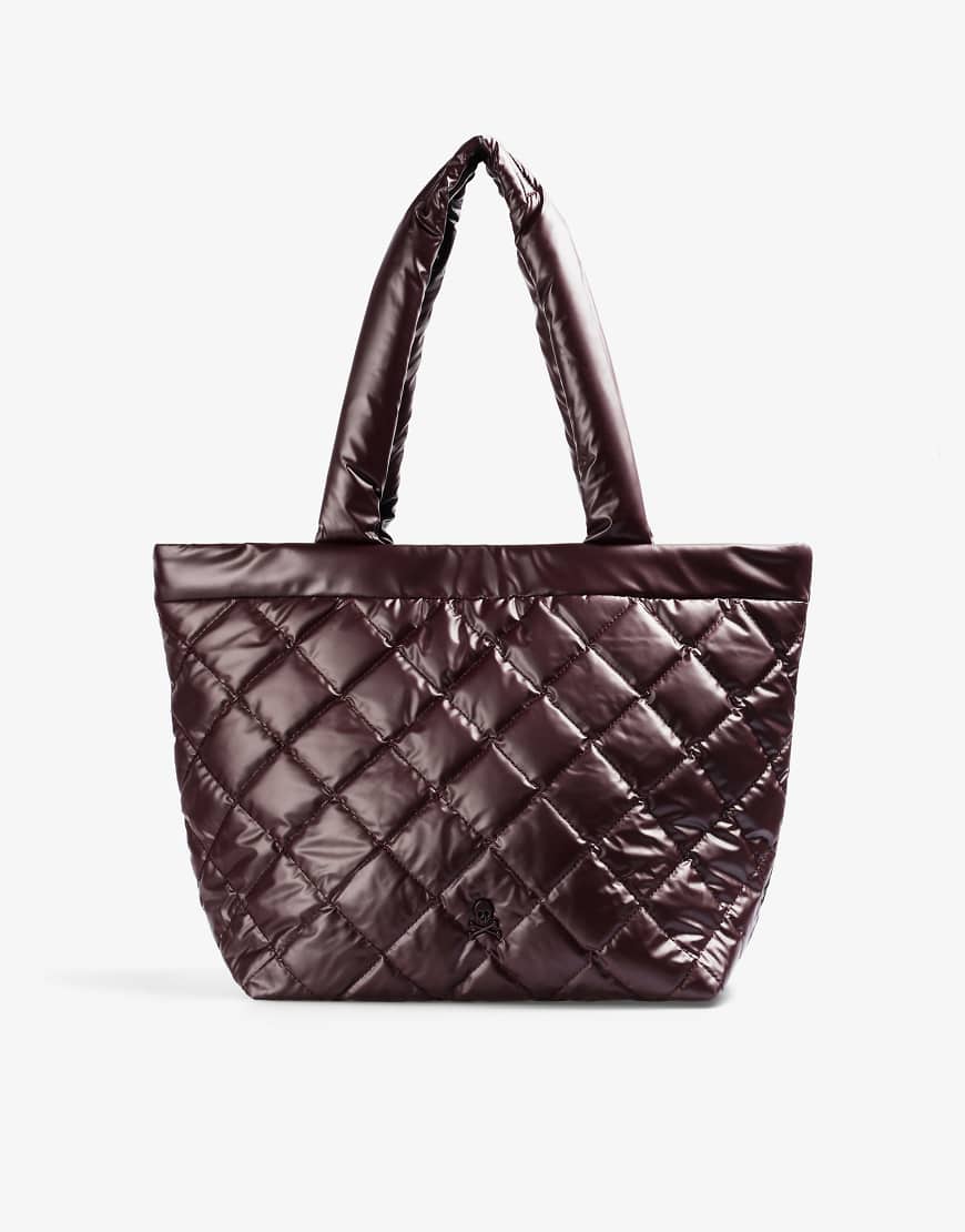 Scalpers - Scnyquilted - Gesteppte Shopper-Tasche in Metallic-Burgunderrot von Scalpers