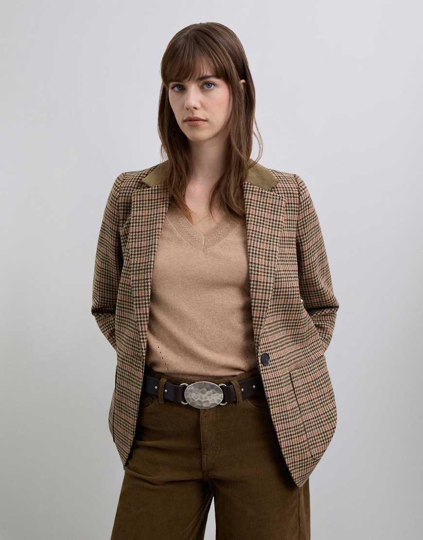 Scalpers - Scprince - Blazer in kariertem Kamelbraun mit Kragen-Neutral von Scalpers