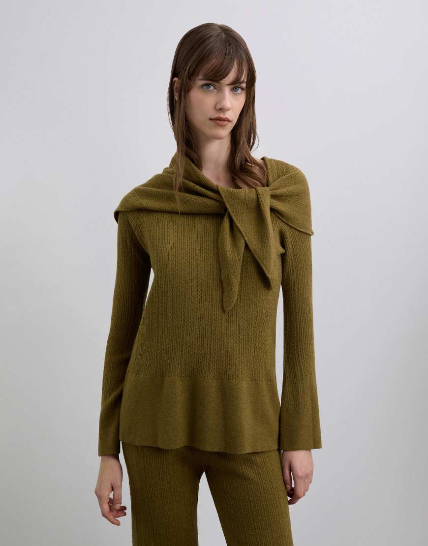 Scalpers - Set mit Strickpullover in Khaki mit welligem Detail-Grün von Scalpers
