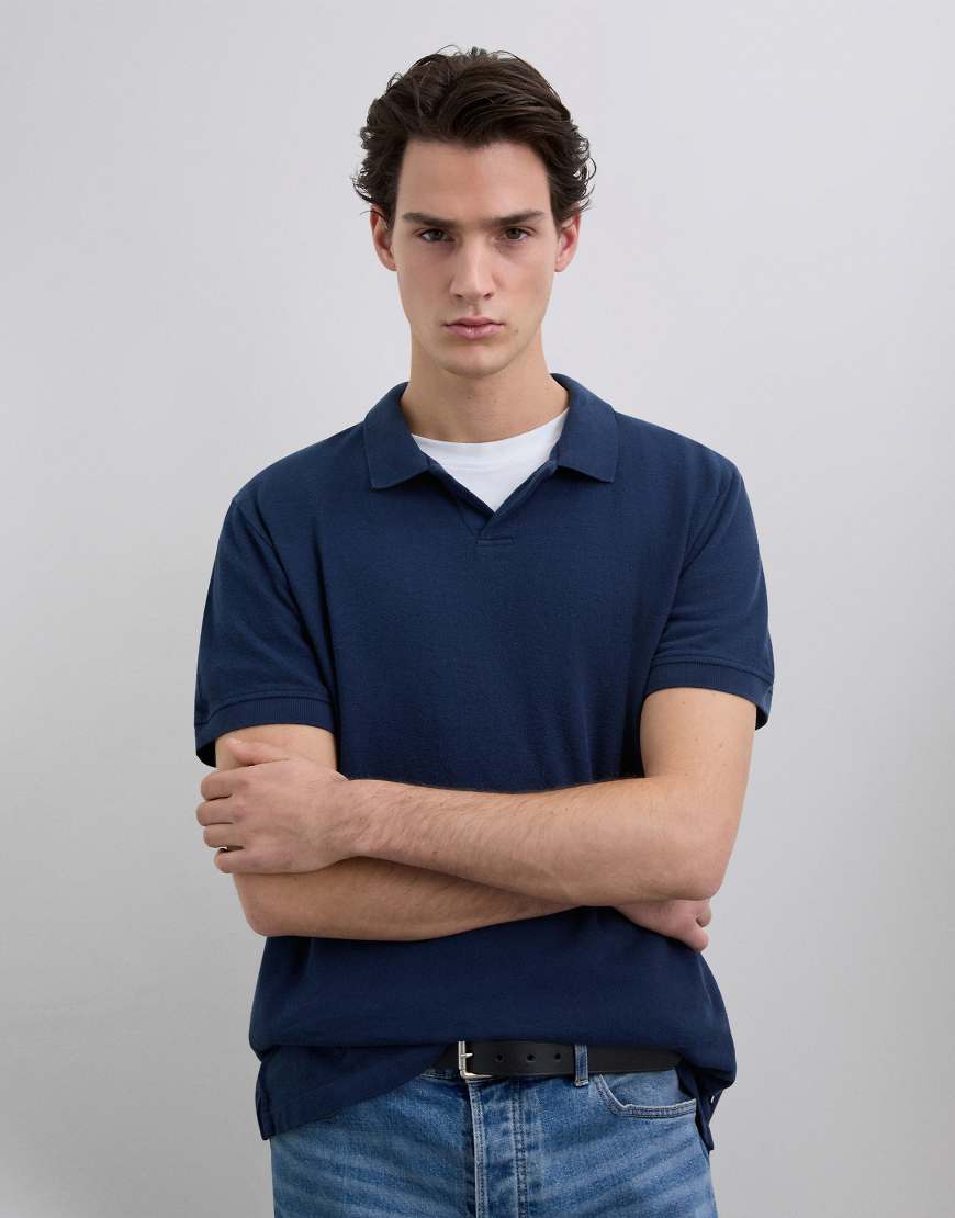 Scalpers - Strukturiertes Polohemd in dunklem Marineblau von Scalpers