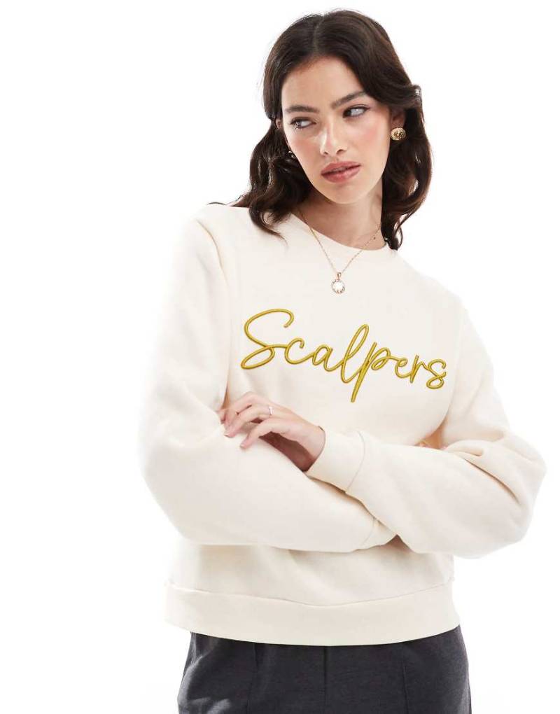 Scalpers - Sweatshirt in Ecru mit Stickerei-Weiß von Scalpers