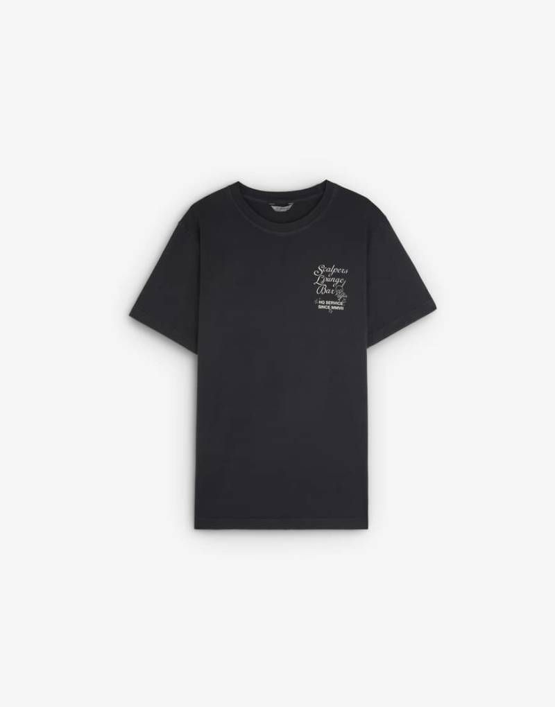 Scalpers - T-Shirt in Anthrazit mit Cocktail-Print-Grau von Scalpers