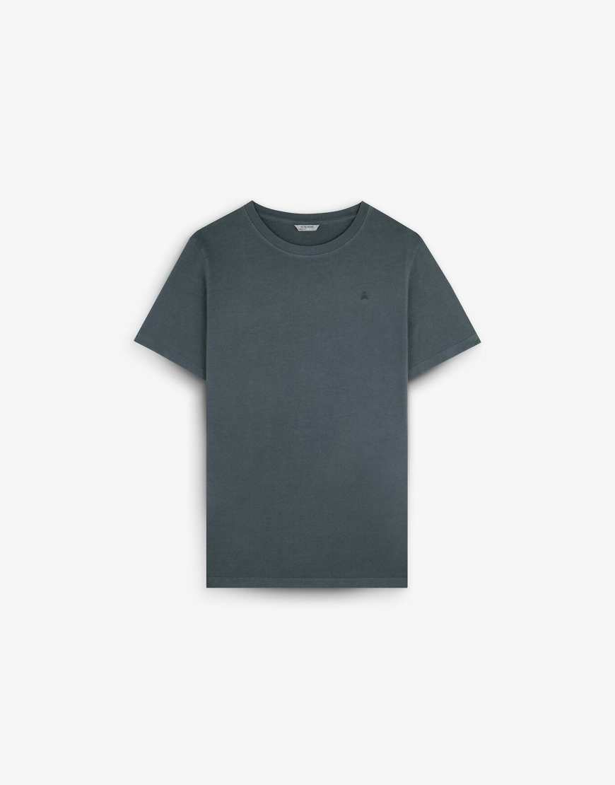 Scalpers - T-Shirt in Anthrazit mit farblich abgestimmter Totenkopf-Stickerei-Grau von Scalpers