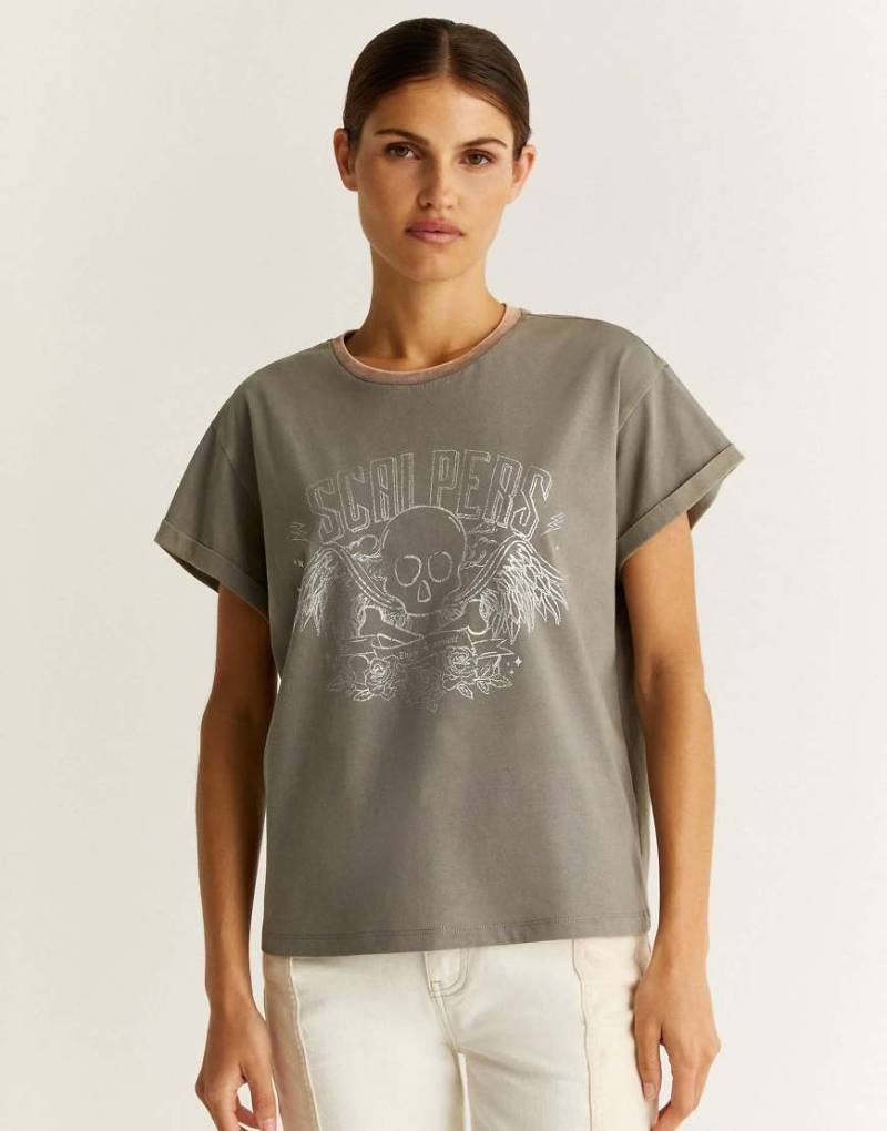 Scalpers - T-Shirt in Grau mit Rock-Motiv in Foliendesign von Scalpers