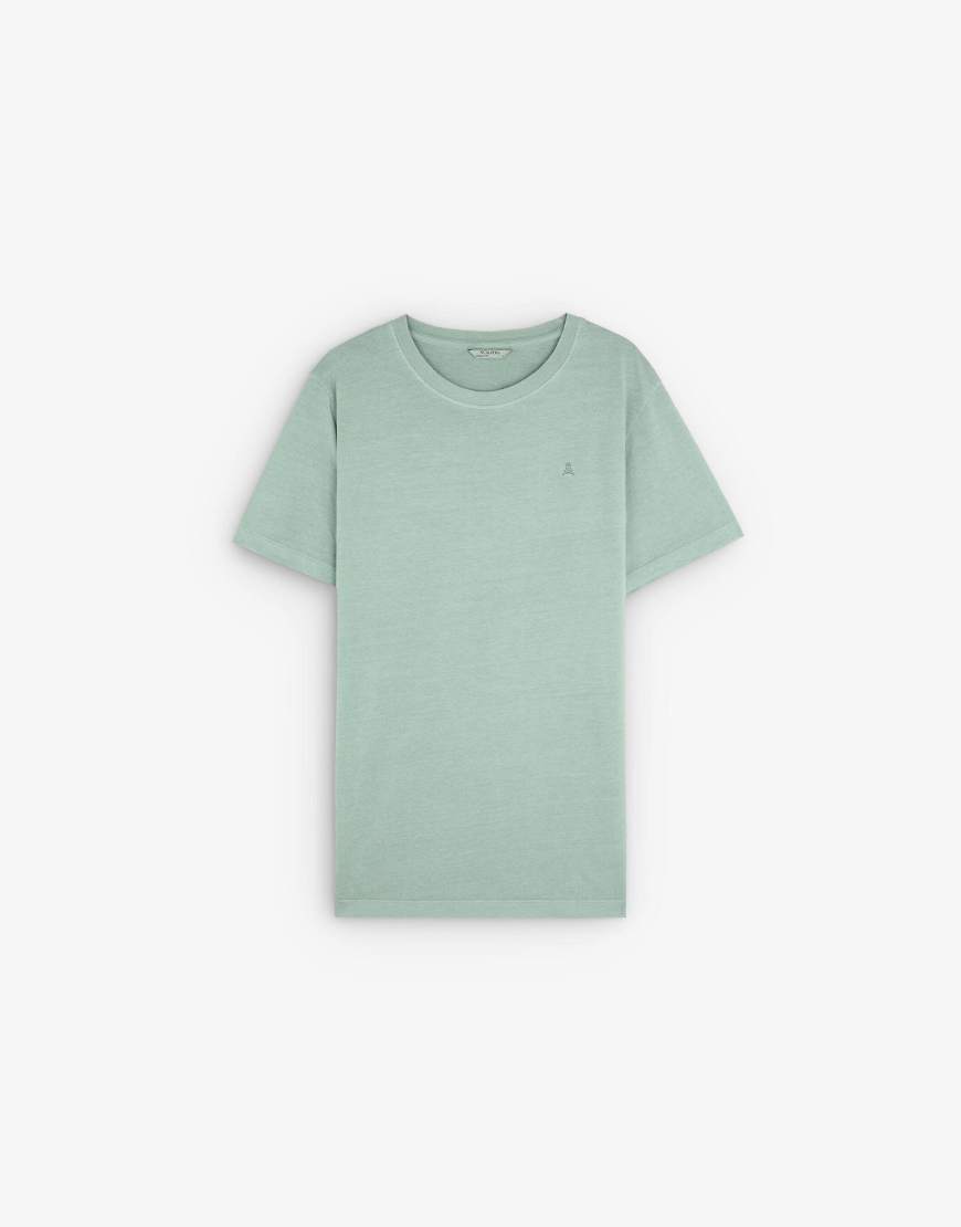 Scalpers - T-Shirt in Khaki mit farblich abgestimmter Totenkopf-Stickerei-Grün von Scalpers