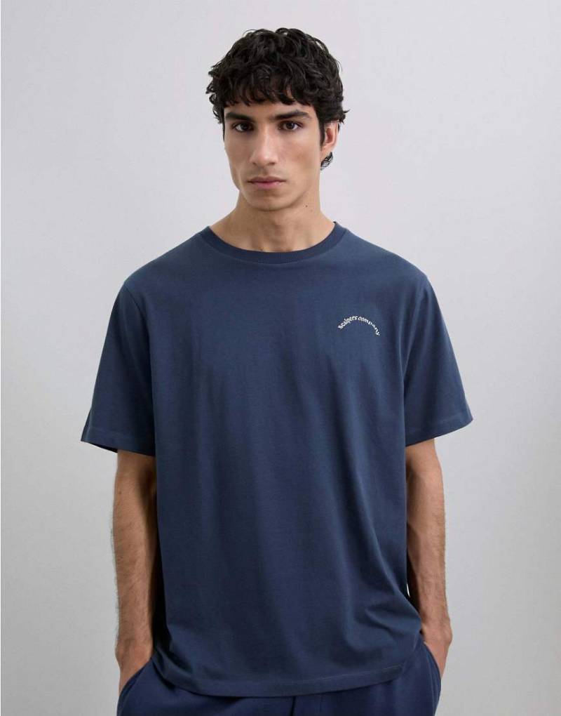 Scalpers - T-Shirt in Marineblau mit „Out of Office"-Print von Scalpers