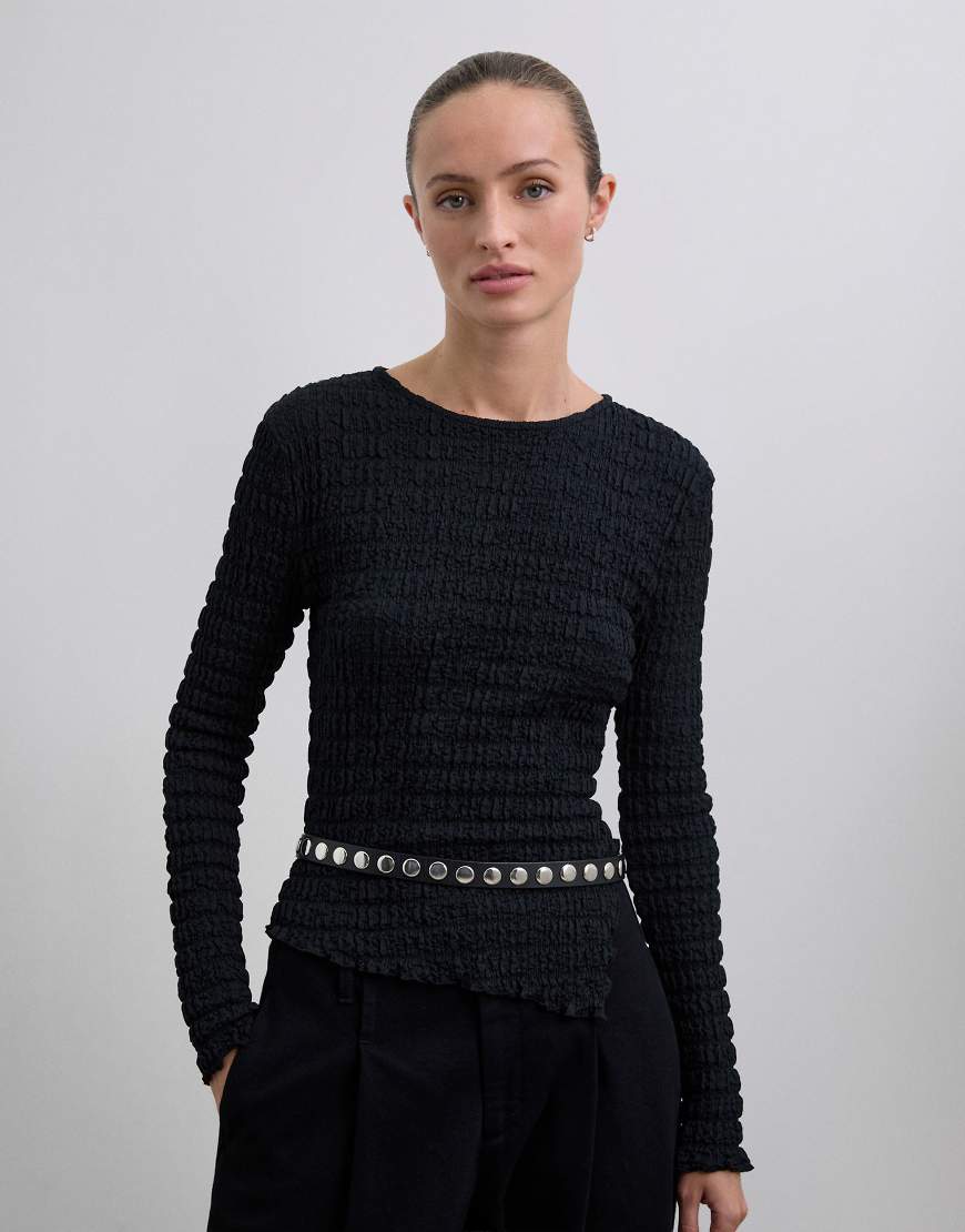 Scalpers - T-Shirt in Schwarz mit Knitterstruktur von Scalpers