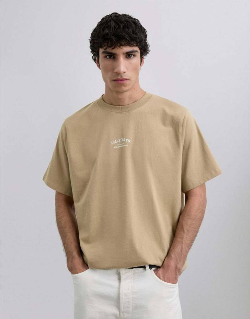 Scalpers - T-Shirt in Taupe mit „Sporty"-Print-Weiß von Scalpers