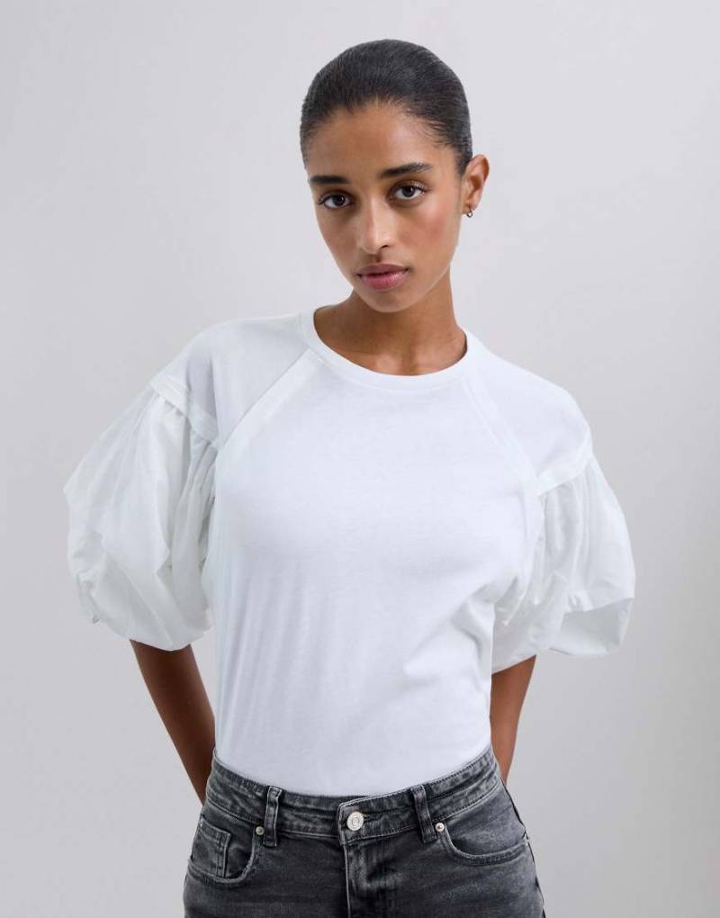 Scalpers - T-Shirt in Weiß aus Popeline mit Puffärmeln von Scalpers