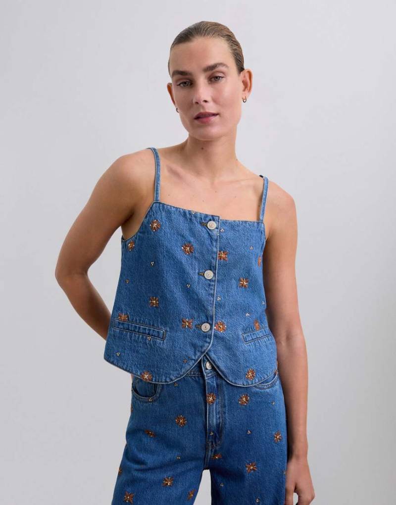 Scalpers - Trägertop in Indigoblau mit Blumenstickerei Scalpers - Trägertop in Indigoblau mit Blumenstickerei von Scalpers