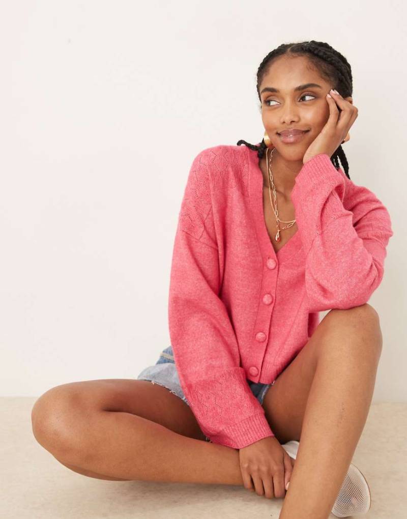 Scalpers - Tran - Geknöpfte Strickjacke in Himbeerrosa von Scalpers