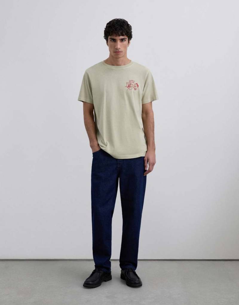 Scalpers - T-Shirt in Taupe mit Bar-Print-Weiß von Scalpers