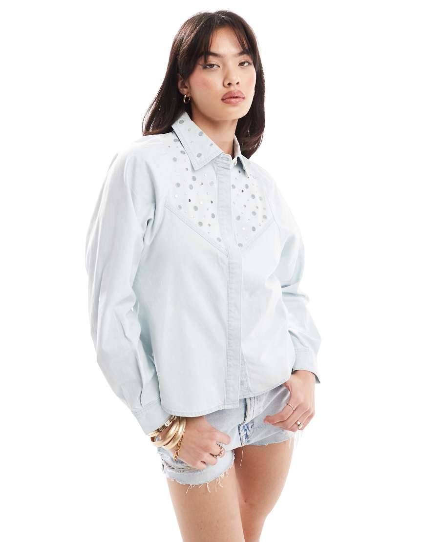 Topshop - Hemdbluse aus Denim in Indigoblau-Lila Topshop - Hemdbluse aus Denim in Indigoblau-Lila von Scalpers