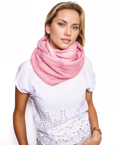Scandi Linen Musselin Loop Schal Damen, Schlauchschal, Schlauchschal Damen, Musselin Schal Damen, Loop Schal Damen Sommer Leicht, Loop Schal (AltRosa) von Scandi Linen