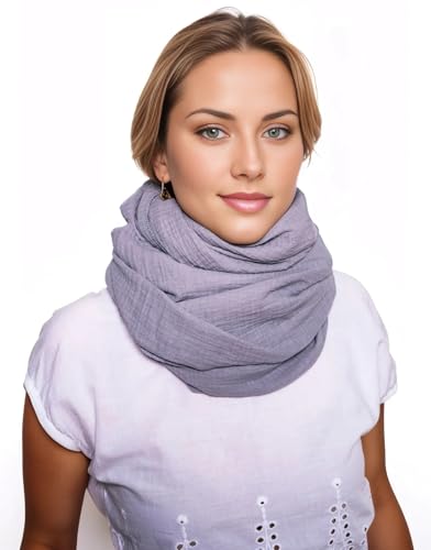 Scandi Linen Musselin Loop Schal Damen, Schlauchschal, Schlauchschal Damen, Musselin Schal Damen, Loop Schal Damen Sommer Leicht, Loop Schal (Grau) von Scandi Linen