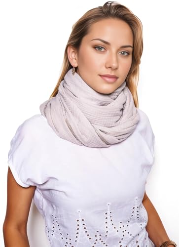 Scandi Linen Musselin Loop Schal Damen, Schlauchschal, Schlauchschal Damen, Musselin Schal Damen, Loop Schal Damen Sommer Leicht, Loop Schal (HellerSand) von Scandi Linen