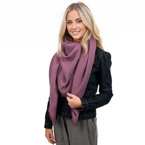 Scandi Linen Musselin Tuch Damen, Musselintuch Damen, Musselin Tuch, Musselin Schal Damen, Musselintücher, Musselin Schal, Halstuch Damen, Schal Damen, Dreieckig leicht (einlagig), Purple von Scandi Linen