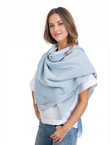 Scandi Linen Musselin Tuch Damen, Musselintuch Damen, Musselin Tuch, Musselin Schal Damen, Musselintücher, Musselin Schal, Dreieckig leicht (einlagig), Blau von Scandi Linen