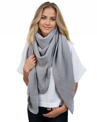 Scandi Linen Musselin Tuch Damen, Dreieckig Leicht (Einlagig), Halstuch, Schal, Grau von Scandi Linen