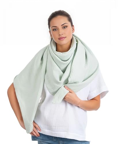 Scandi Linen Musselin Tuch Damen, Musselintuch Damen, Musselin Tuch, Musselin Schal Damen, Musselintücher, Musselin Schal, Halstuch Damen, Schal Damen, Viereckig (einlagig), Mint von Scandi Linen