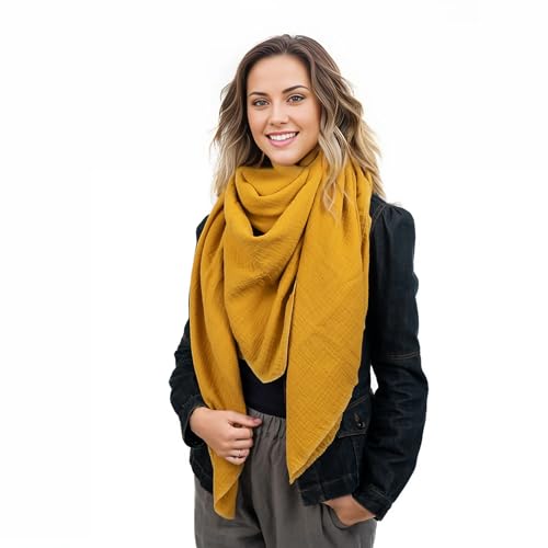 Scandi Linen Musselin Tuch Damen, Musselintücher, Musselin Schal, Halstuch Damen, Schal Damen, Viereckig (einlagig), Ochre von Scandi Linen