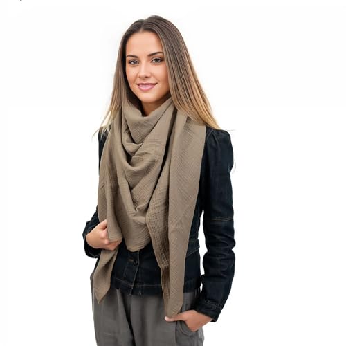 Scandi Linen Musselin Tuch Damen, Musselintuch Damen, Musselin Tuch, Musselin Schal Damen, Musselintücher, Musselin Schal, Halstuch Damen, Schal Damen, Viereckig (einlagig), Taupe von Scandi Linen