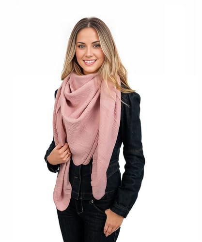 Scandi Linen Musselin Tuch Damen, Viereckig (Einlagig), Halstuch, Schal - Altrosa von Scandi Linen