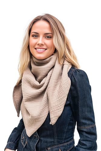Scandi Linen Musselin Tuch Damen, Musselin Schal Damen, Viereckig (einlagig), Beige von Scandi Linen