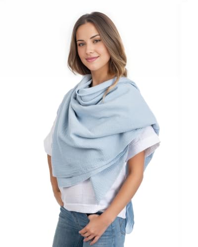 Scandi Linen Musselin Tuch Damen, Musselintuch Damen, Musselin Tuch, Musselin Schal Damen, Musselintücher, Musselin Schal, Halstuch Damen, Schal Damen, Viereckig (einlagig), Blau von Scandi Linen