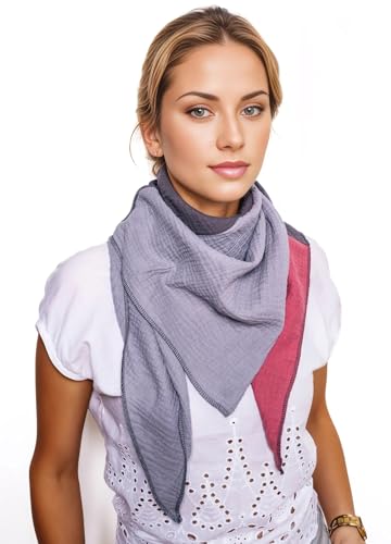 Scandi Linen Musselin Schal Damen – Unglaublich Weich Halstuch/Tuch (Grau-DunkelGrau-Mauve) von Scandi Linen