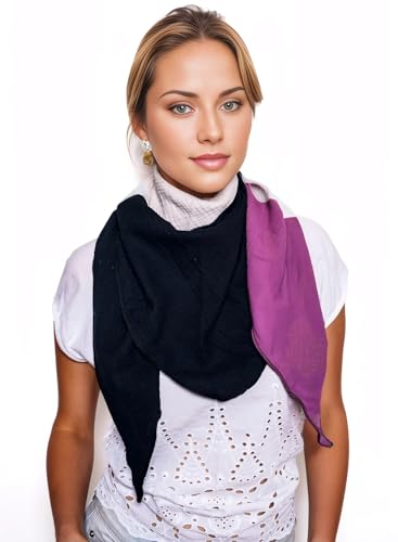Scandi Linen Unglaublich Weich Musselin Tuch Damen, Musselintuch Damen, Musselin Halstuch Damen (Schwarz-HellerSand-DunkelPurple) von Scandi Linen
