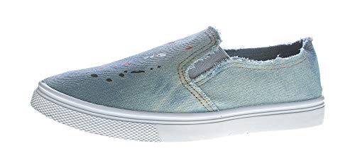 Damen Slipper Jeans-Stoff Halb Schuhe Blau Ballerinas flach Used-Look Sneakers Hellblau 38 von Scandi