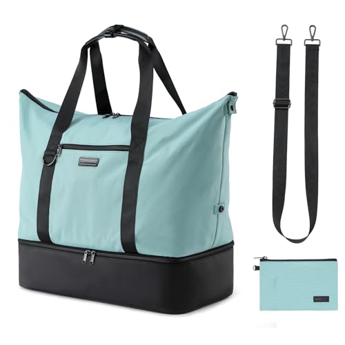 Weekender Taschen für Damen, Reisetaschen mit Kulturbeutel, Schultertasche, Übernachtungstasche, faltbar, Turnbeutel für Reisen, Sport, Grün/Schwarz, Two piece set, Strapazierfähig von Scandihome