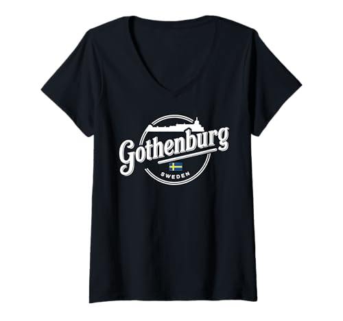 Damen Göteborg Schweden City Travel Urban Explorer T-Shirt mit V-Ausschnitt von Scandinavian Urban Travel Gothenburg Apparel