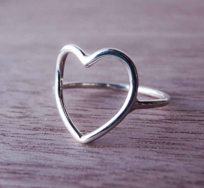 Herz Ring Aus Recyceltem Sterling Silber - Offenes Umriss Großes Valentinstag Geschenk Liebe von Scape