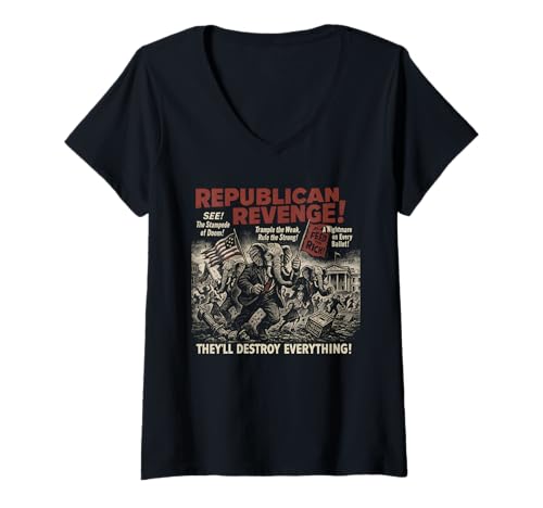 Damen Halloween-Poster zum Horrorfilm Republican Revenge, T-Shirt mit V-Ausschnitt von Scareathon Old Time Halloween Merch
