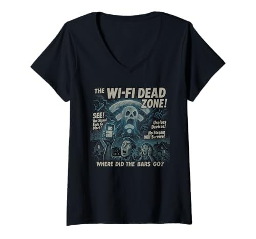 Damen Slow Wi-Fi Zone Filmposter Vintage Halloween T-Shirt mit V-Ausschnitt von Scareathon Old Time Halloween Merch